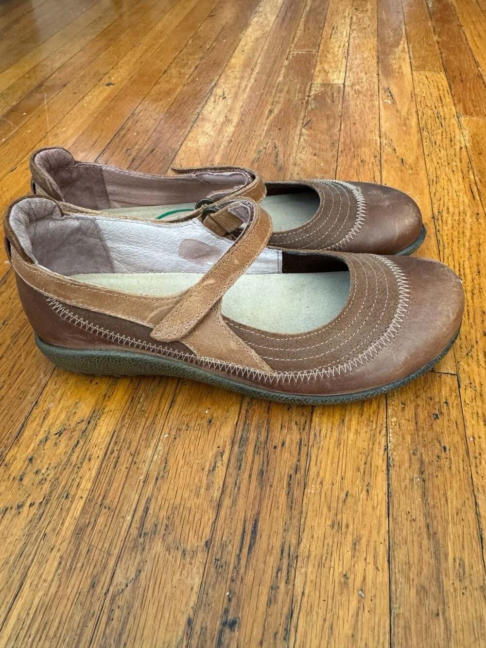Naot Kirei Brown Leather Mary Jane Flat Shoes Size 37